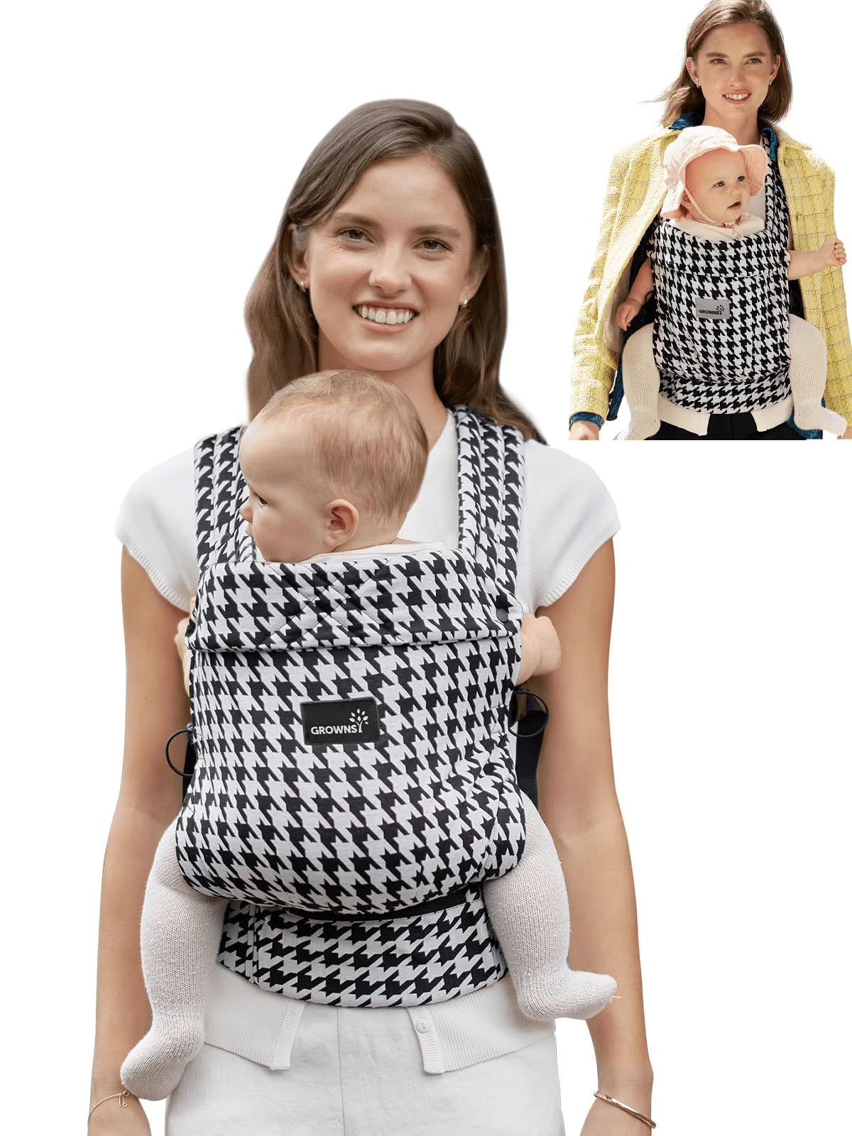 1Pc 40*40*30cm Houndstooth Cotton Baby Carrier, 2 Ways Face In & Face Out Infant Sling Carrier With Adjustable X Padded Shoulder Straps