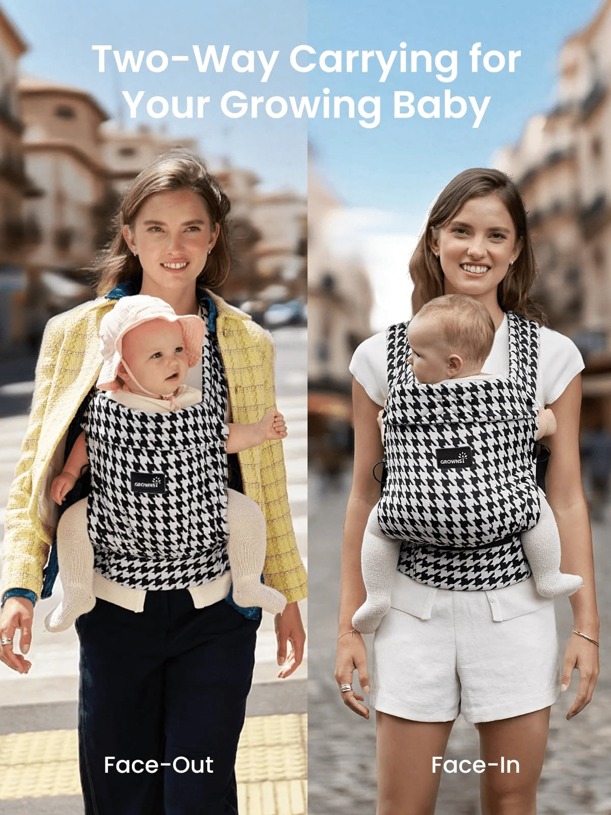 1Pc 40*40*30cm Houndstooth Cotton Baby Carrier, 2 Ways Face In & Face Out Infant Sling Carrier With Adjustable X Padded Shoulder Straps