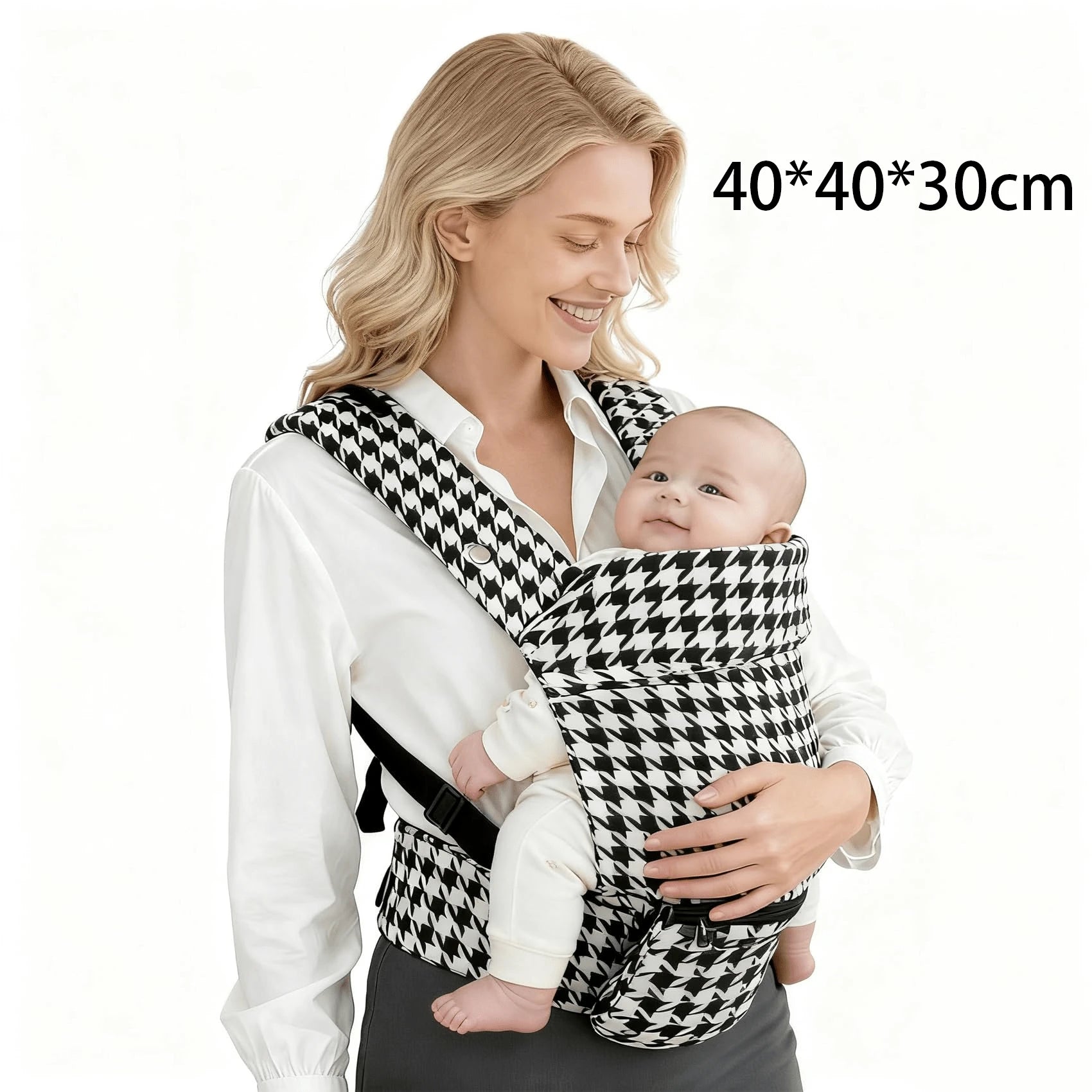 1Pc 40*40*30cm Houndstooth Cotton Baby Carrier, 2 Ways Face In & Face Out Infant Sling Carrier With Adjustable X Padded Shoulder Straps