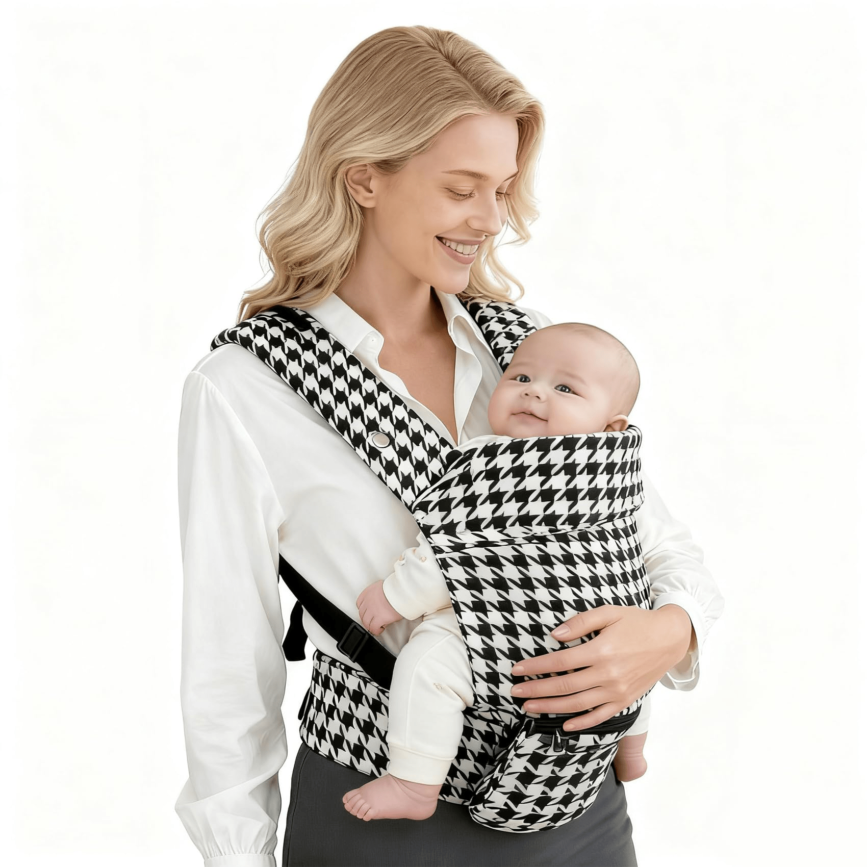 1Pc 40*40*30cm Houndstooth Cotton Baby Carrier, 2 Ways Face In & Face Out Infant Sling Carrier With Adjustable X Padded Shoulder Straps