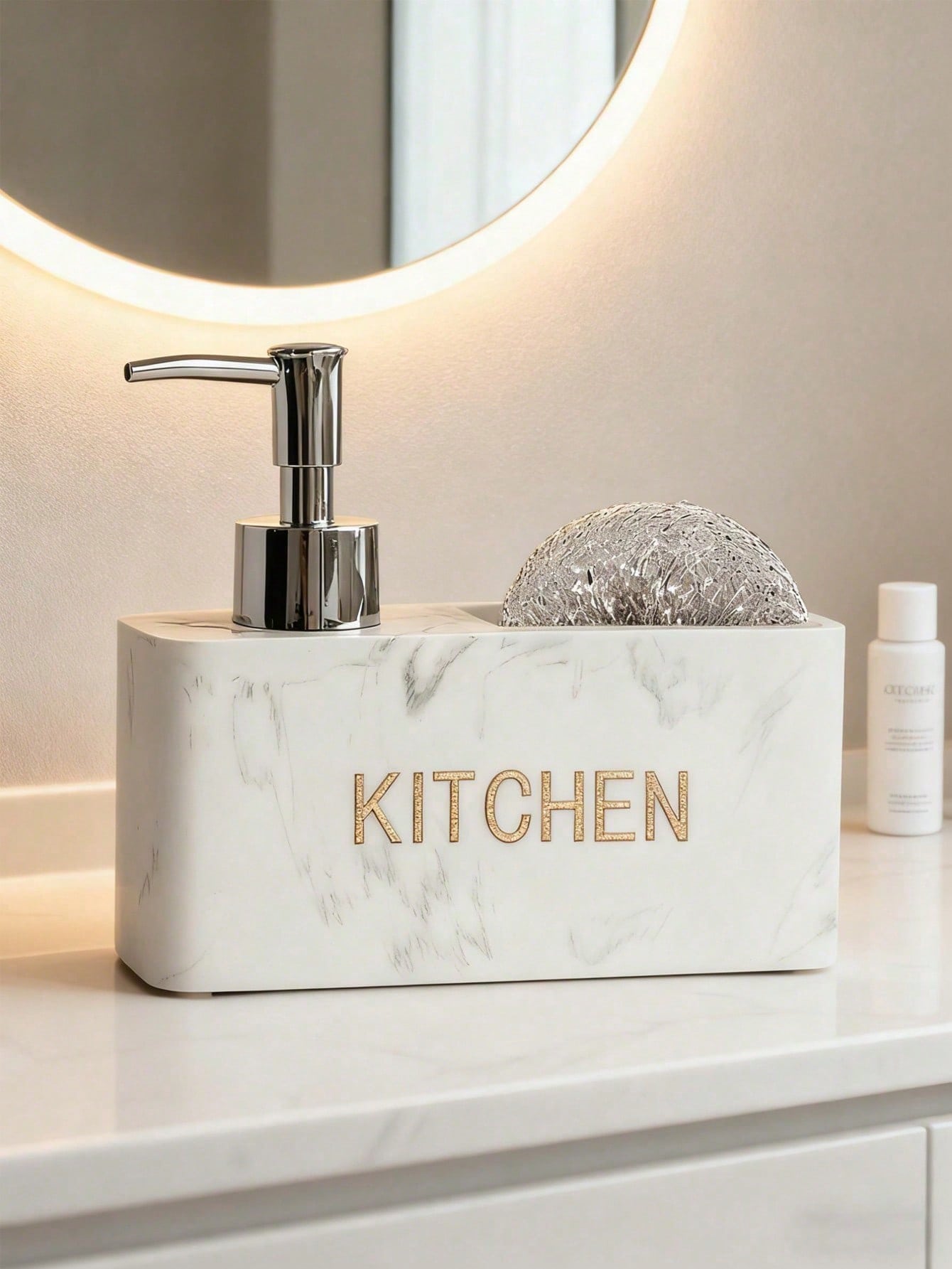 1pc 6.31 Inch Resin Fashion Kitchen Soap Dispenser Bottle, Kitchen Countertop Decor, Dish Soap Refill Bottle, Bathroom Sink Use, Includes Dish Sponge (Black, Grey, White)