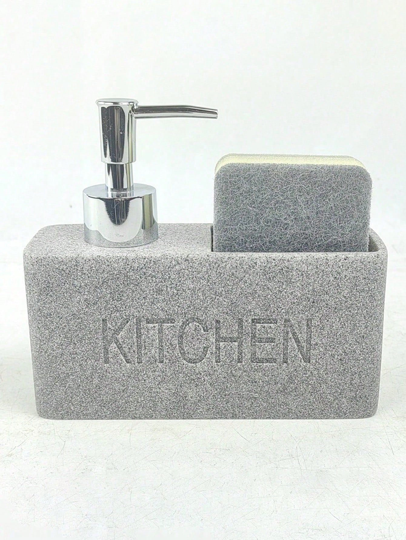 1pc 6.31 Inch Resin Fashion Kitchen Soap Dispenser Bottle, Kitchen Countertop Decor, Dish Soap Refill Bottle, Bathroom Sink Use, Includes Dish Sponge (Black, Grey, White)