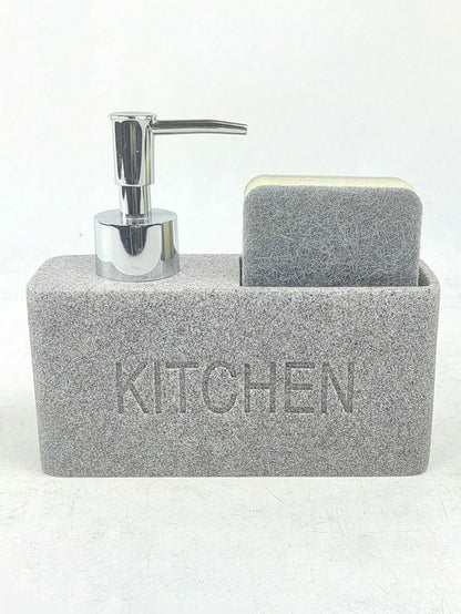 1pc 6.31 Inch Resin Fashion Kitchen Soap Dispenser Bottle, Kitchen Countertop Decor, Dish Soap Refill Bottle, Bathroom Sink Use, Includes Dish Sponge (Black, Grey, White)