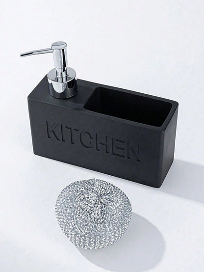 1pc 6.31 Inch Resin Fashion Kitchen Soap Dispenser Bottle, Kitchen Countertop Decor, Dish Soap Refill Bottle, Bathroom Sink Use, Includes Dish Sponge (Black, Grey, White)