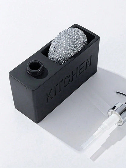 1pc 6.31 Inch Resin Fashion Kitchen Soap Dispenser Bottle, Kitchen Countertop Decor, Dish Soap Refill Bottle, Bathroom Sink Use, Includes Dish Sponge (Black, Grey, White)