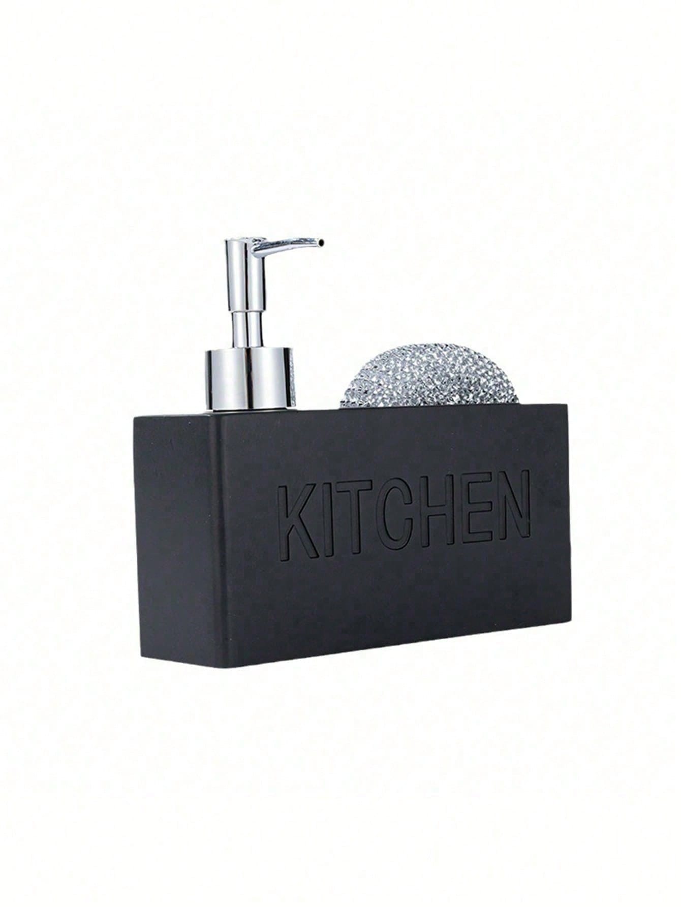1pc 6.31 Inch Resin Fashion Kitchen Soap Dispenser Bottle, Kitchen Countertop Decor, Dish Soap Refill Bottle, Bathroom Sink Use, Includes Dish Sponge (Black, Grey, White)
