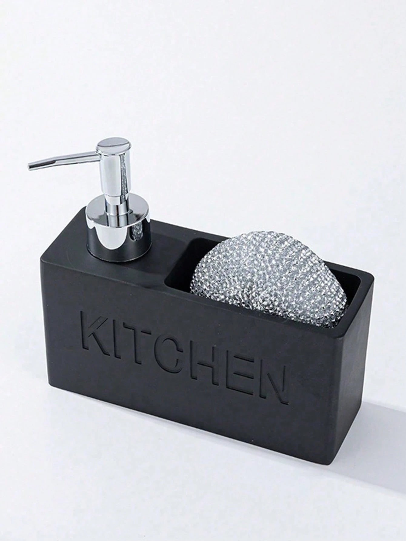 1pc 6.31 Inch Resin Fashion Kitchen Soap Dispenser Bottle, Kitchen Countertop Decor, Dish Soap Refill Bottle, Bathroom Sink Use, Includes Dish Sponge (Black, Grey, White)