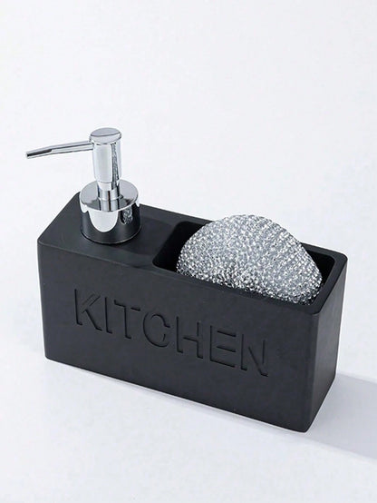 1pc 6.31 Inch Resin Fashion Kitchen Soap Dispenser Bottle, Kitchen Countertop Decor, Dish Soap Refill Bottle, Bathroom Sink Use, Includes Dish Sponge (Black, Grey, White)
