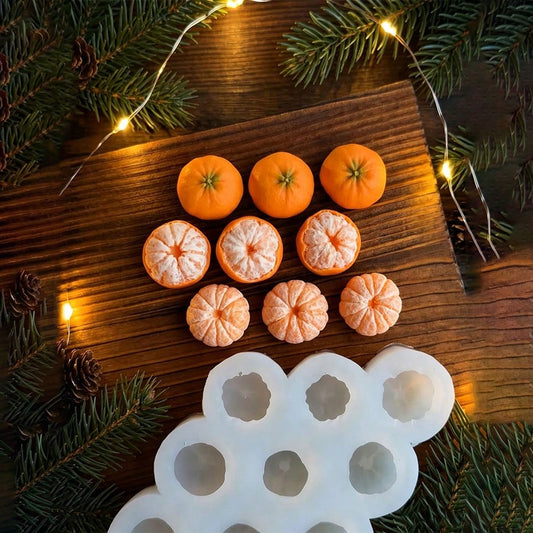 1pc 9-Cavity 3D Mini Orange Silicone Candle Mold- Realistic Peeled Citrus Shape Casting Mold, Suitable For DIY Aromatherapy Candles, Soap, Epoxy Resin, Plaster Diffuser Stone And New Year, Christmas