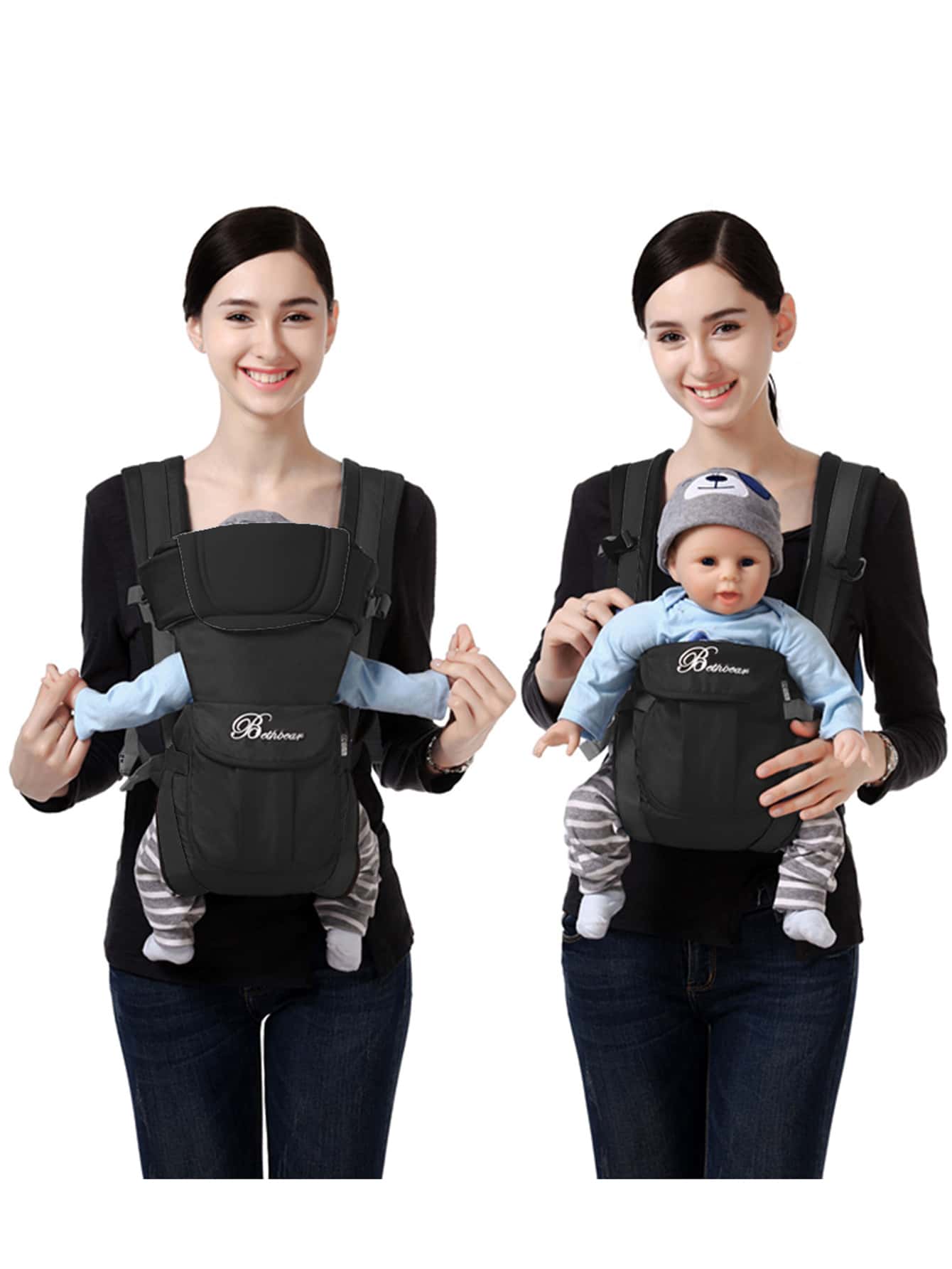1pc Adjustable & Breathable Baby Carrier, Black, Suitable For Daily Use And Travel