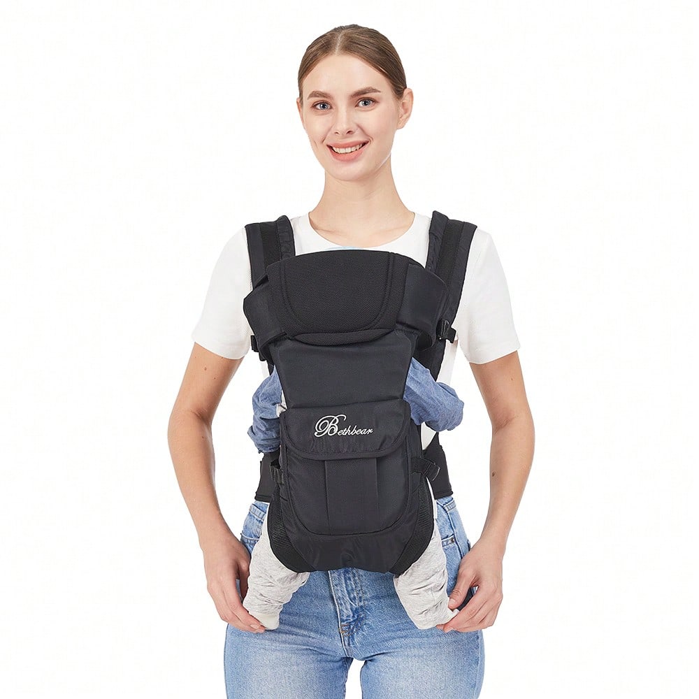 1pc Adjustable & Breathable Baby Carrier, Black, Suitable For Daily Use And Travel