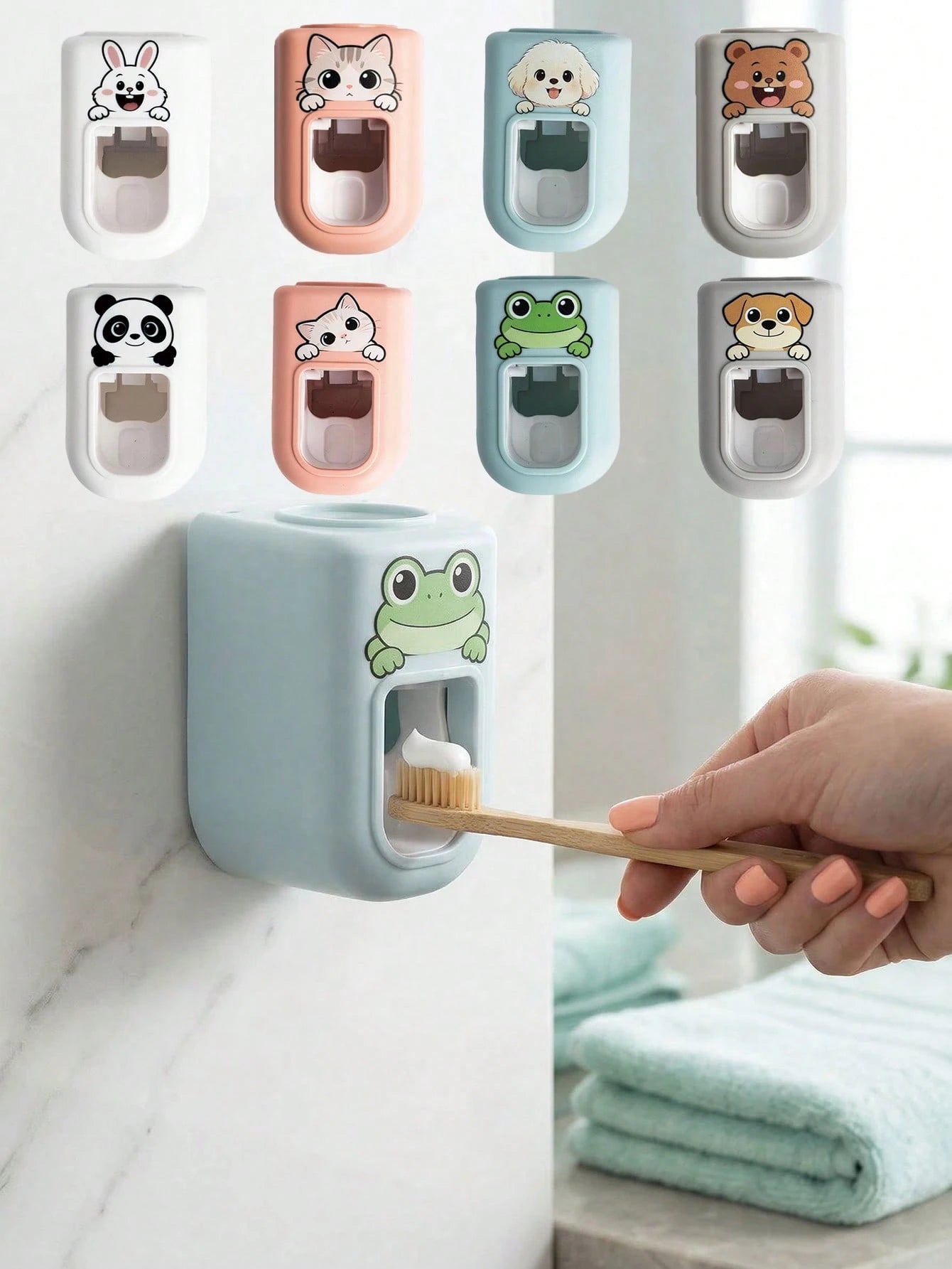 1pc Automatic Cartoon Toothpaste Squeezer Wall-Mounted Bathroom Accessories Waterproof Squeezer Toothbrush Holder Bathroom Tools