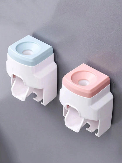 1pc Automatic Toothpaste Dispenser With Toothbrush Holder Wall Mount Bathroom & Kitchen Tool (Random Color) Home Bathroom Decor Fall Decor Back To School