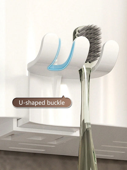 1pc Automatic Toothpaste Dispenser With Toothbrush Holder, Wall-Mounted Toothbrush Storage Rack With Rinse Cup, Space-Saving Bathroom Organizer For Toothbrush And Cup, Home Bathroom Decor, Autumn, Bac