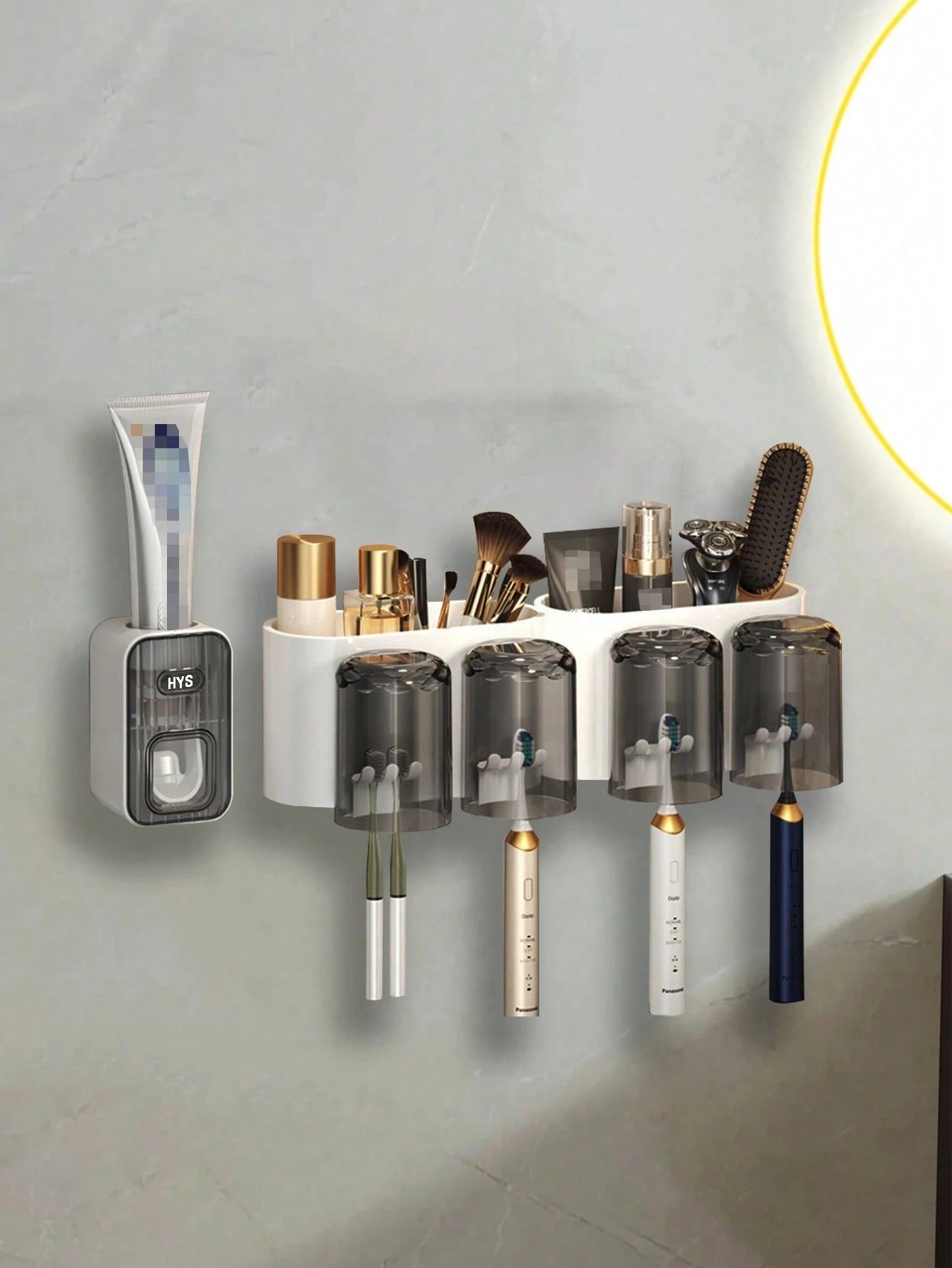 1pc Automatic Toothpaste Dispenser With Toothbrush Holder, Wall-Mounted Toothbrush Storage Rack With Rinse Cup, Space-Saving Bathroom Organizer For Toothbrush And Cup, Home Bathroom Decor, Autumn, Bac