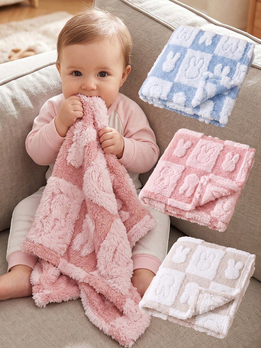 1pc Baby Blanket Rabbit Pattern Fleece Blanket Suitable For Autumn And Winter Seasons Indoor And Outdoor Use