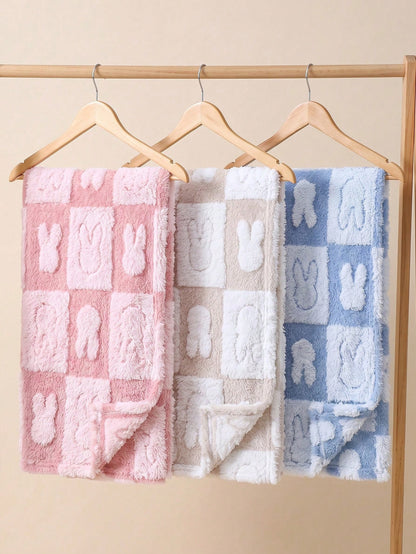 1pc Baby Blanket Rabbit Pattern Fleece Blanket Suitable For Autumn And Winter Seasons Indoor And Outdoor Use