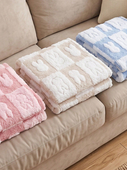 1pc Baby Blanket Rabbit Pattern Fleece Blanket Suitable For Autumn And Winter Seasons Indoor And Outdoor Use