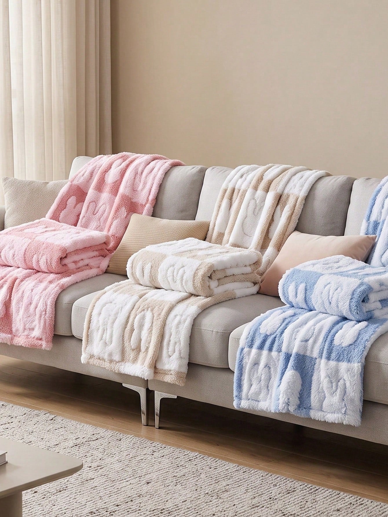 1pc Baby Blanket Rabbit Pattern Fleece Blanket Suitable For Autumn And Winter Seasons Indoor And Outdoor Use