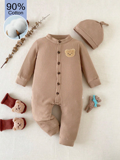 1pc Baby Boy Solid Color Romper, Soft Fleece, Cute Casual Style, Suitable For Autumn/Winter Outdoor Play/ Vacation/ Daily Wear