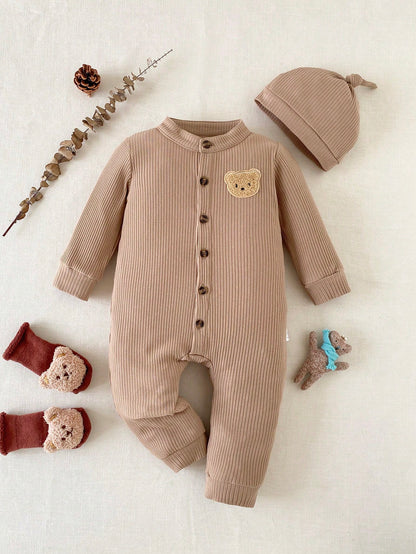 1pc Baby Boy Solid Color Romper, Soft Fleece, Cute Casual Style, Suitable For Autumn/Winter Outdoor Play/ Vacation/ Daily Wear