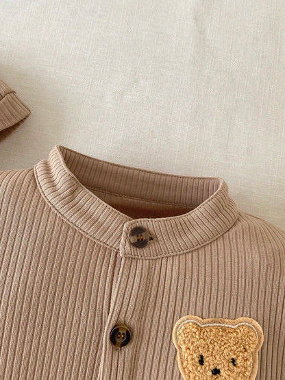 1pc Baby Boy Solid Color Romper, Soft Fleece, Cute Casual Style, Suitable For Autumn/Winter Outdoor Play/ Vacation/ Daily Wear