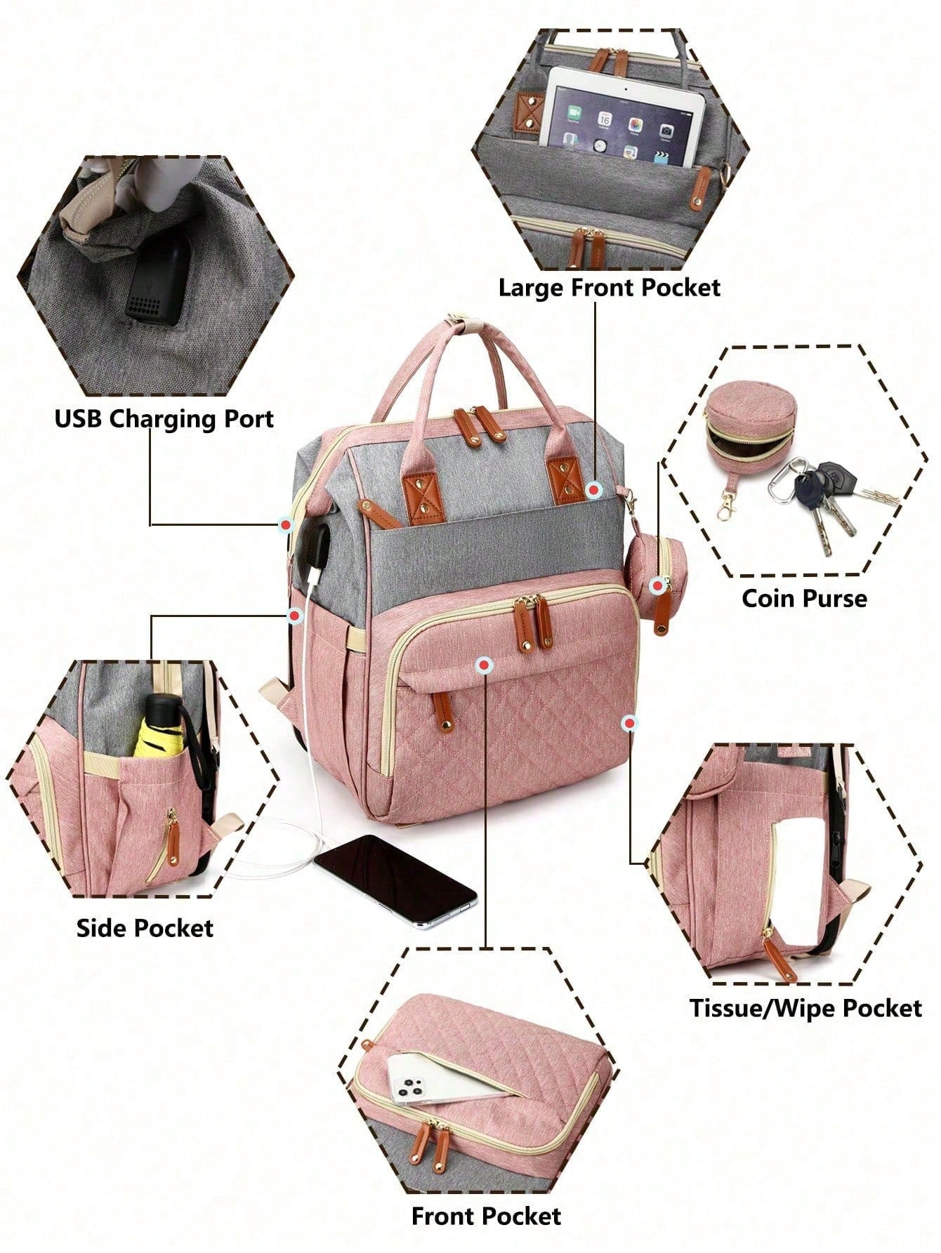 1pc Baby Diaper Bag Backpack With Changing Station, Multifunction Portable Waterproof Large Capacity Travel Baby Changing Bags, Baby Stuff Organizer, Baby Registry Search, Baby Diaper Bags For Boys &