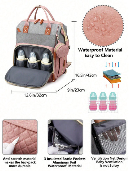 1pc Baby Diaper Bag Backpack With Changing Station, Multifunction Portable Waterproof Large Capacity Travel Baby Changing Bags, Baby Stuff Organizer, Baby Registry Search, Baby Diaper Bags For Boys &