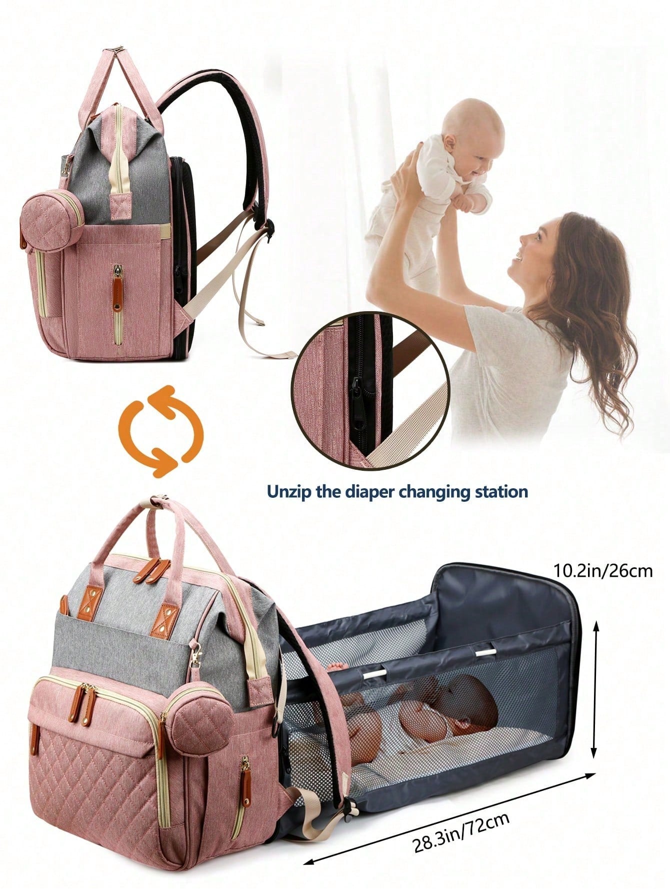 1pc Baby Diaper Bag Backpack With Changing Station, Multifunction Portable Waterproof Large Capacity Travel Baby Changing Bags, Baby Stuff Organizer, Baby Registry Search, Baby Diaper Bags For Boys &