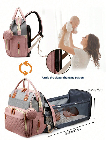 1pc Baby Diaper Bag Backpack With Changing Station, Multifunction Portable Waterproof Large Capacity Travel Baby Changing Bags, Baby Stuff Organizer, Baby Registry Search, Baby Diaper Bags For Boys &