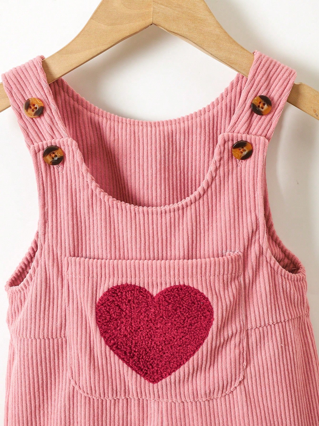 1pc Baby Girls' Corduroy Heart Embroidery Bib Pants, Casual Overalls For Toddlers, Spring & Autumn