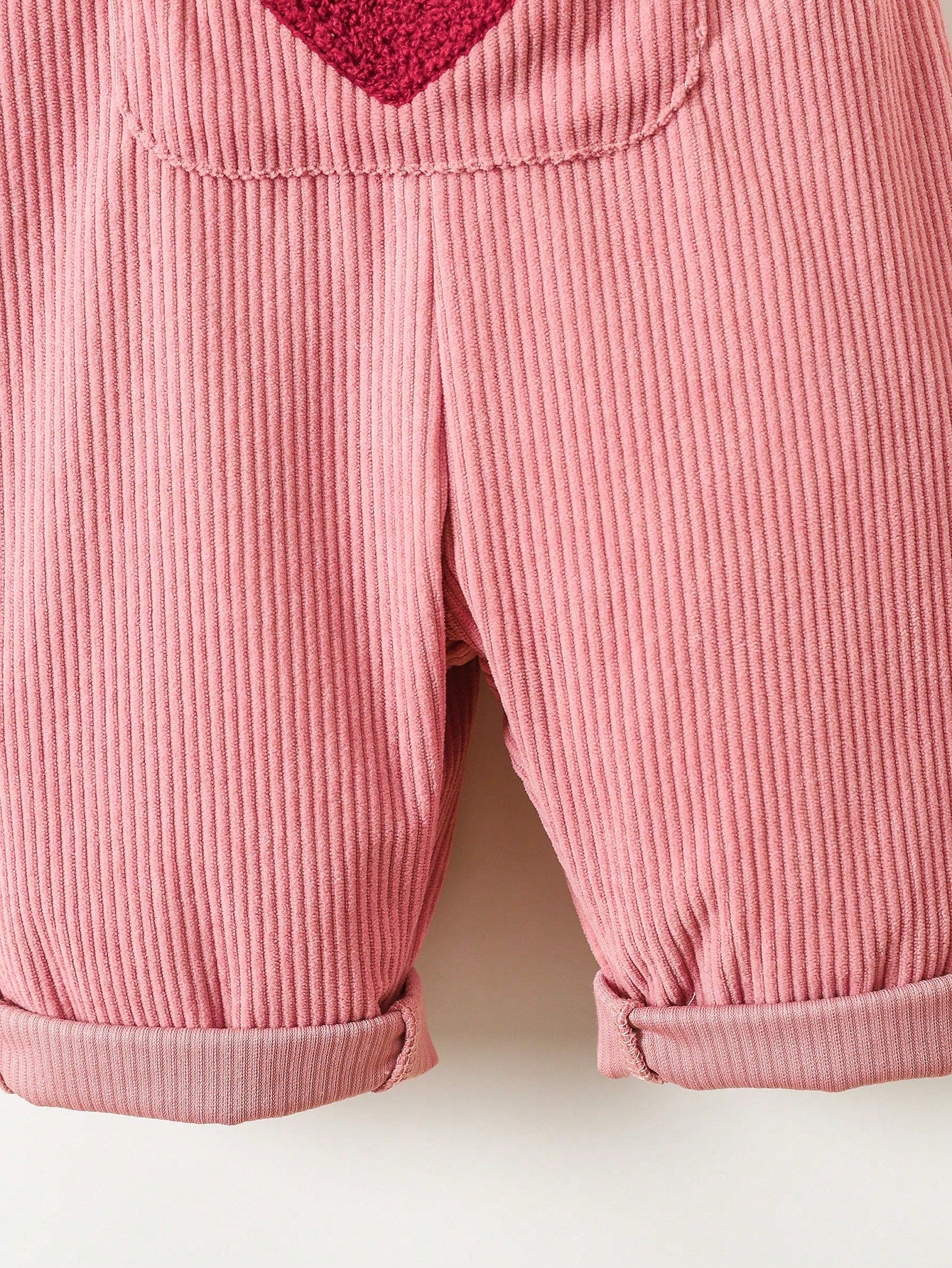 1pc Baby Girls' Corduroy Heart Embroidery Bib Pants, Casual Overalls For Toddlers, Spring & Autumn