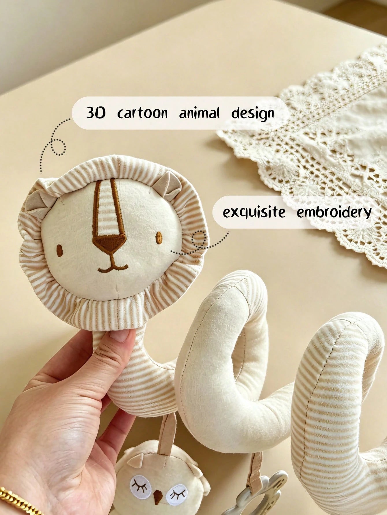1pc Baby Stroller Spiral Hanging Plush Doll, Infant Comforter Rattle Teether Stroller Accessory With Rattle And BB Sound, Helps Develop Baby's Grasping Ability, Newborn Gift, Sensory Toy