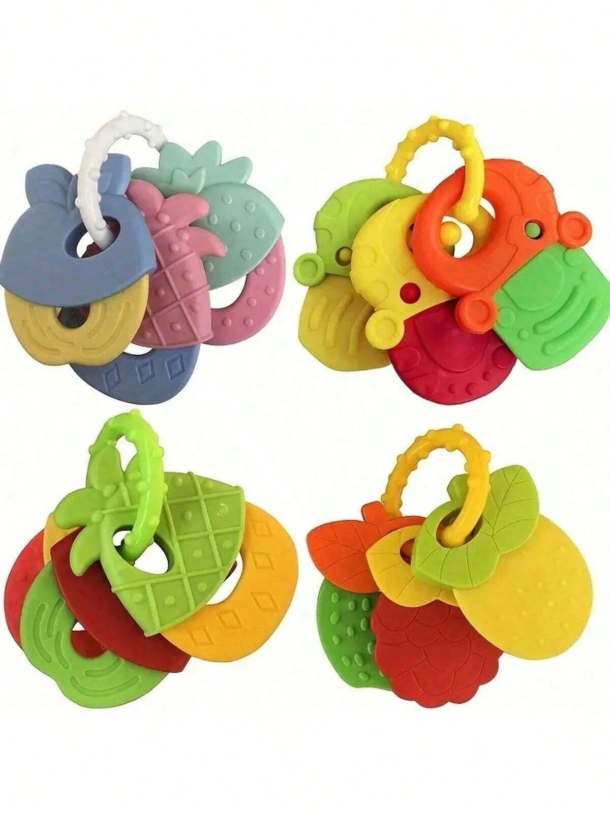 1pc Baby Teething Silicone Rattle Toy, Fruit Shaped, Suitable For Infants, Can Be Used For Teething And Fixing Teeth, With Rattle, Suitable As Easter Gift Or Baby Shower Gift. 3 Random Color Sets Per