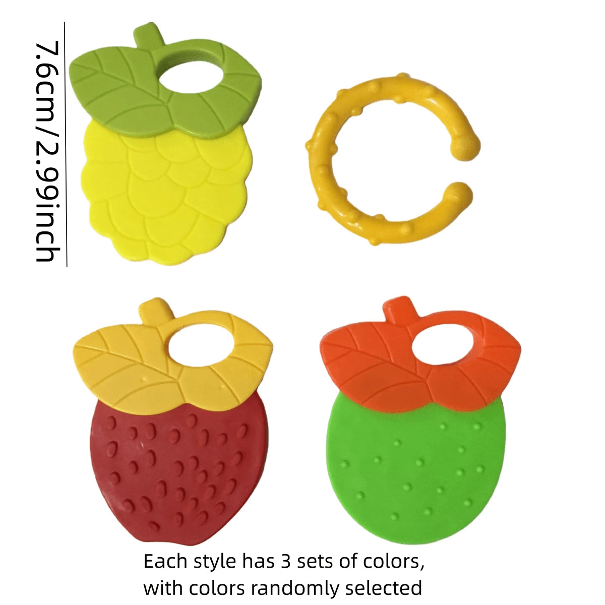 1pc Baby Teething Silicone Rattle Toy, Fruit Shaped, Suitable For Infants, Can Be Used For Teething And Fixing Teeth, With Rattle, Suitable As Easter Gift Or Baby Shower Gift. 3 Random Color Sets Per