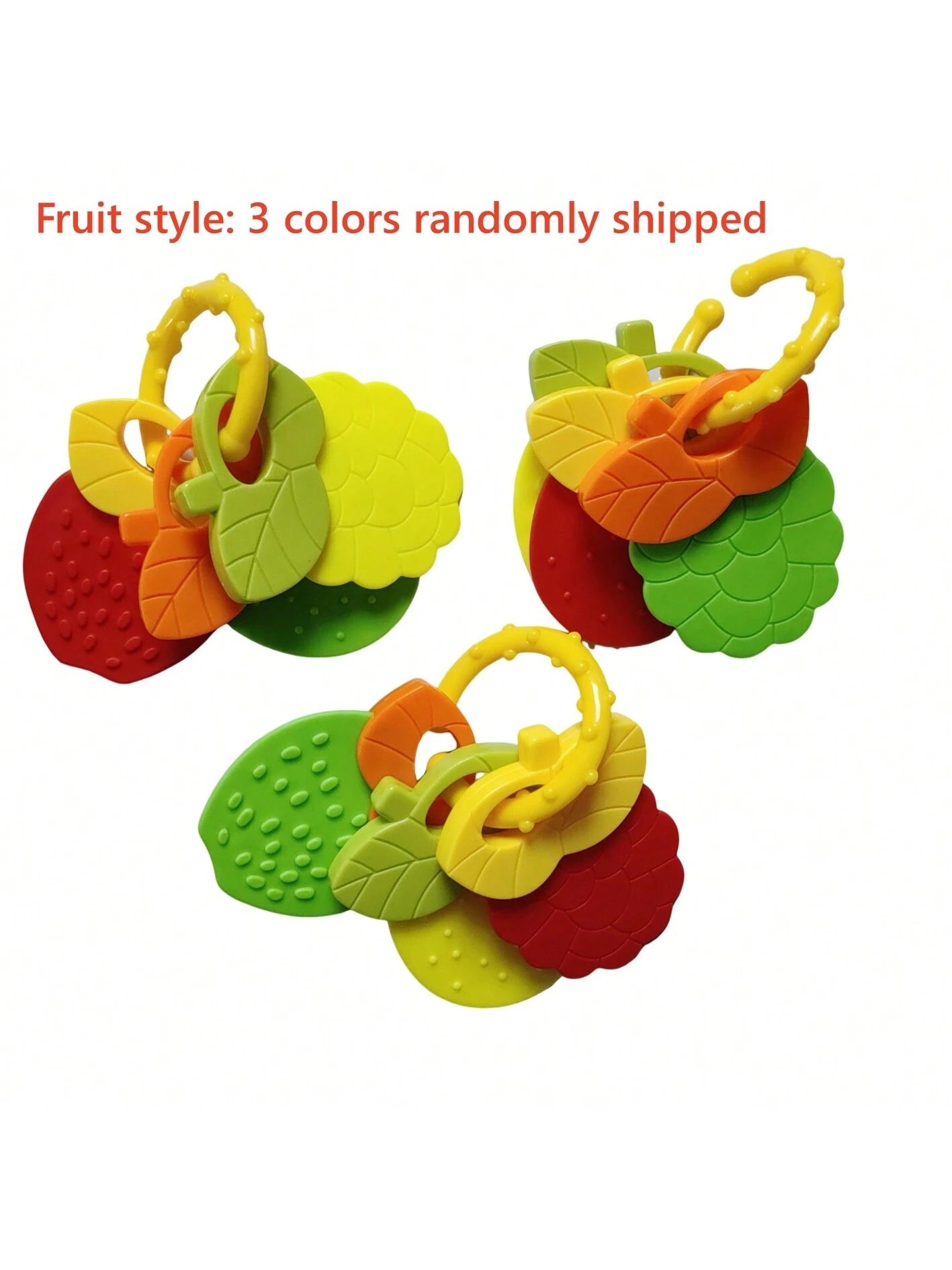 1pc Baby Teething Silicone Rattle Toy, Fruit Shaped, Suitable For Infants, Can Be Used For Teething And Fixing Teeth, With Rattle, Suitable As Easter Gift Or Baby Shower Gift. 3 Random Color Sets Per