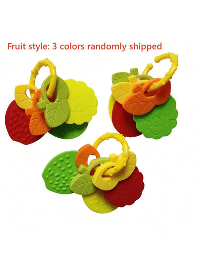 1pc Baby Teething Silicone Rattle Toy, Fruit Shaped, Suitable For Infants, Can Be Used For Teething And Fixing Teeth, With Rattle, Suitable As Easter Gift Or Baby Shower Gift. 3 Random Color Sets Per