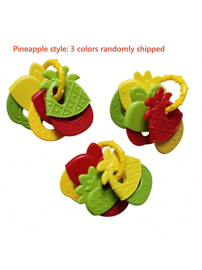 1pc Baby Teething Silicone Rattle Toy, Fruit Shaped, Suitable For Infants, Can Be Used For Teething And Fixing Teeth, With Rattle, Suitable As Easter Gift Or Baby Shower Gift. 3 Random Color Sets Per