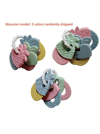 1pc Baby Teething Silicone Rattle Toy, Fruit Shaped, Suitable For Infants, Can Be Used For Teething And Fixing Teeth, With Rattle, Suitable As Easter Gift Or Baby Shower Gift. 3 Random Color Sets Per