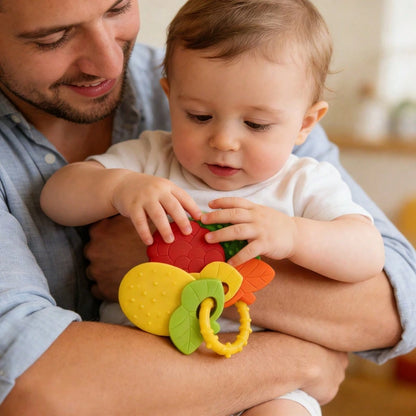 1pc Baby Teething Silicone Rattle Toy, Fruit Shaped, Suitable For Infants, Can Be Used For Teething And Fixing Teeth, With Rattle, Suitable As Easter Gift Or Baby Shower Gift. 3 Random Color Sets Per
