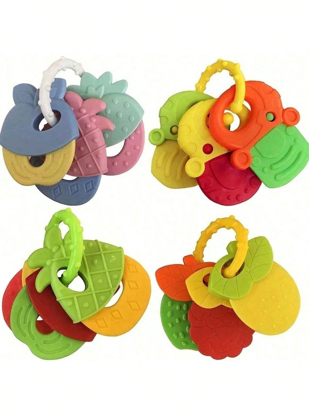 1pc Baby Teething Silicone Rattle Toy, Fruit Shaped, Suitable For Infants, Can Be Used For Teething And Fixing Teeth, With Rattle, Suitable As Easter Gift Or Baby Shower Gift. 3 Random Color Sets Per