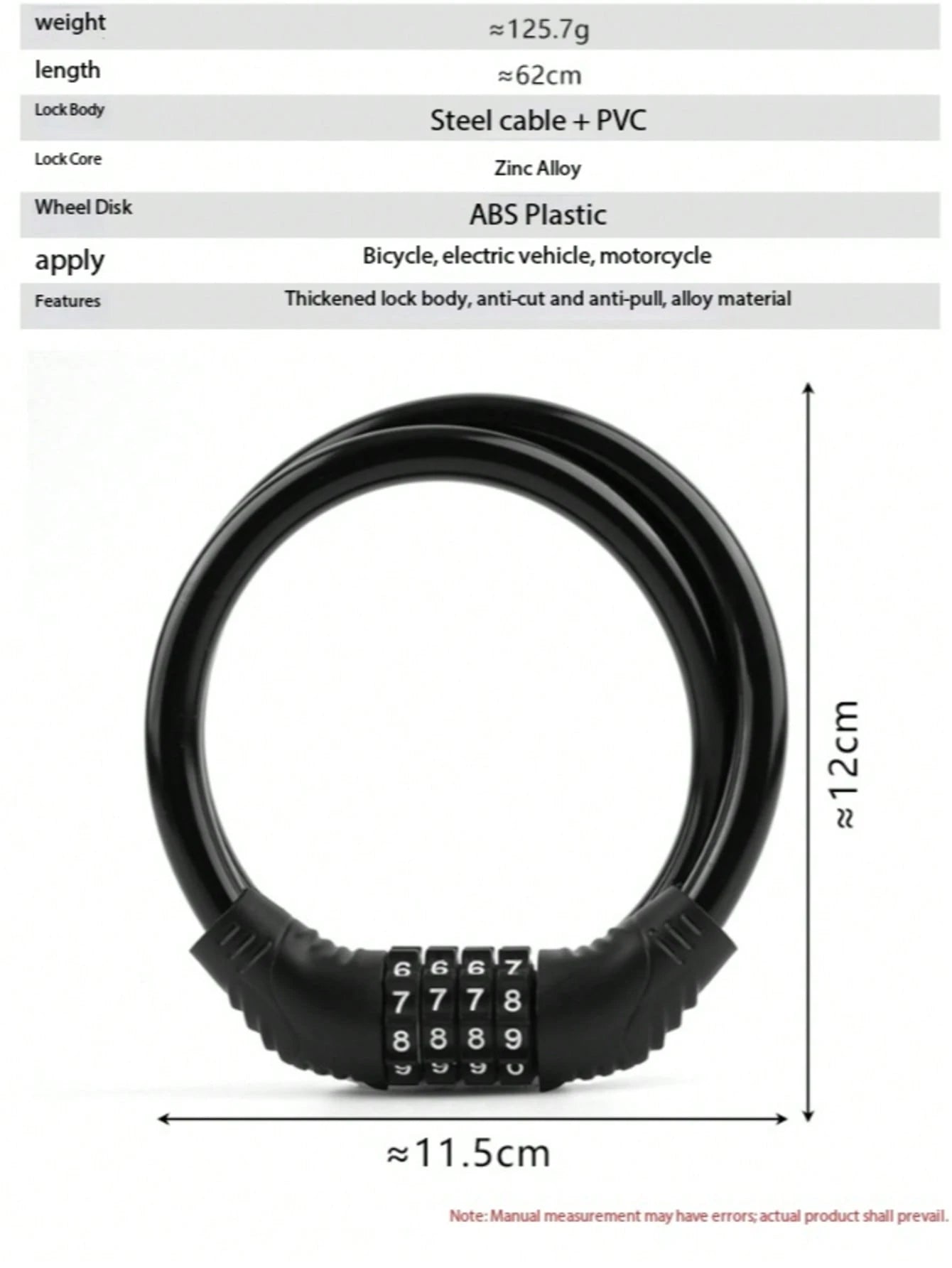 1pc Bicycle 4-Digit Combination Lock, Portable Cycling Gear For Mountain Bike