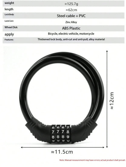 1pc Bicycle 4-Digit Combination Lock, Portable Cycling Gear For Mountain Bike