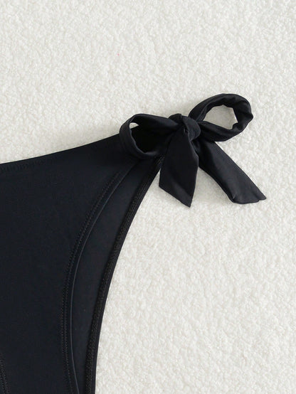 1pc Black Basic Side Tie Swim Trunks Bottoms, Fashionable For Graduation, Independence Day, Valentine's Day, Music Festivals Vacation Beach Summer