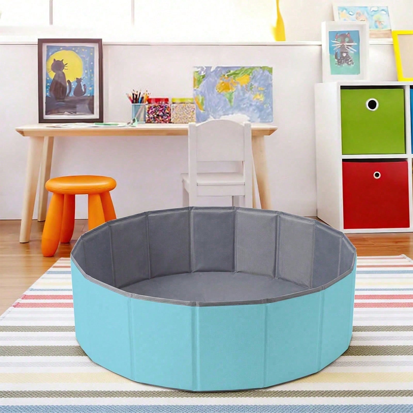 1Pc Blue-Grey Ball Pit (Balls Not Included) – 31.5" Soft Round Memory Foam Ball Pit Suitable For Indoor And Outdoor Play; For Kids Pets.