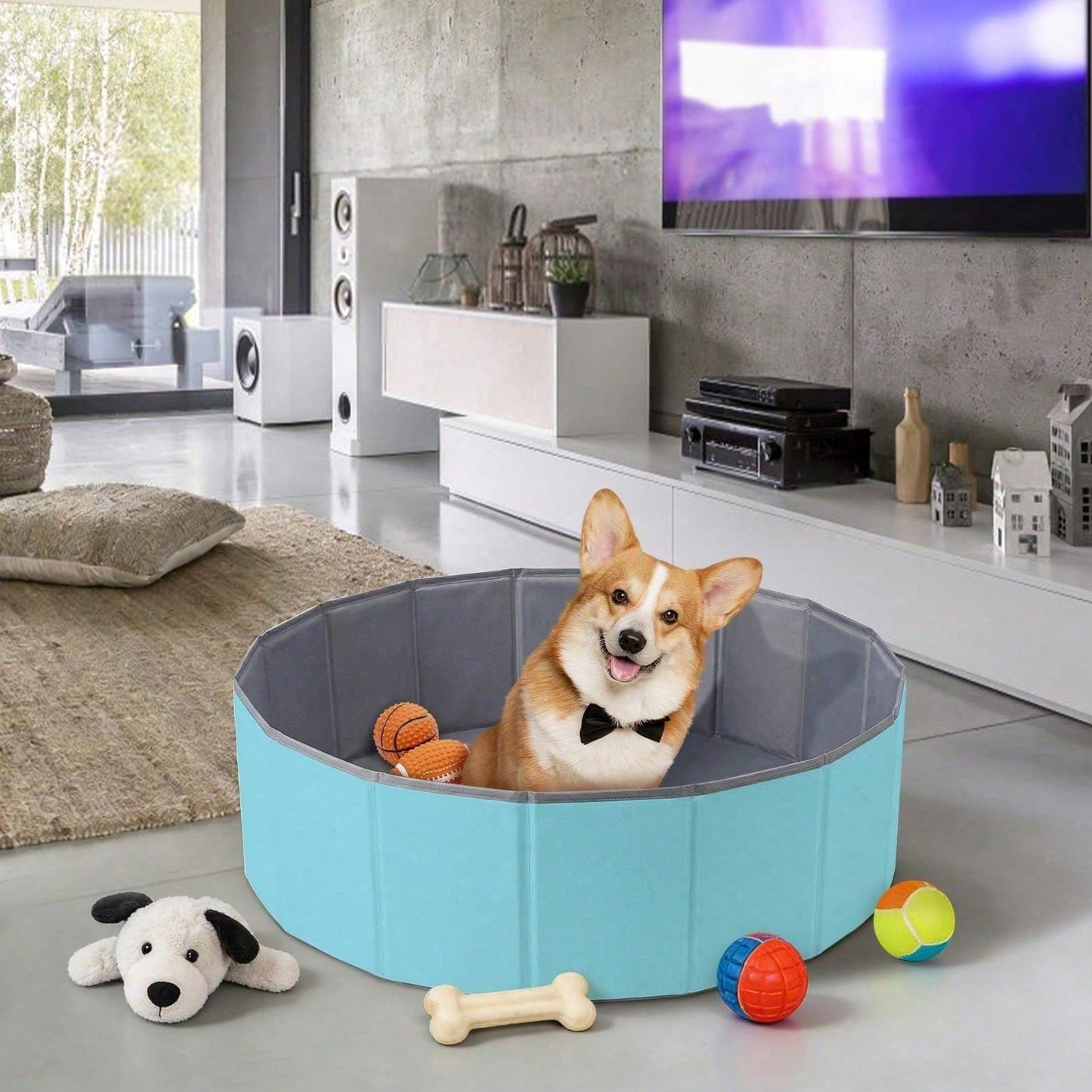 1Pc Blue-Grey Ball Pit (Balls Not Included) – 31.5" Soft Round Memory Foam Ball Pit Suitable For Indoor And Outdoor Play; For Kids Pets.