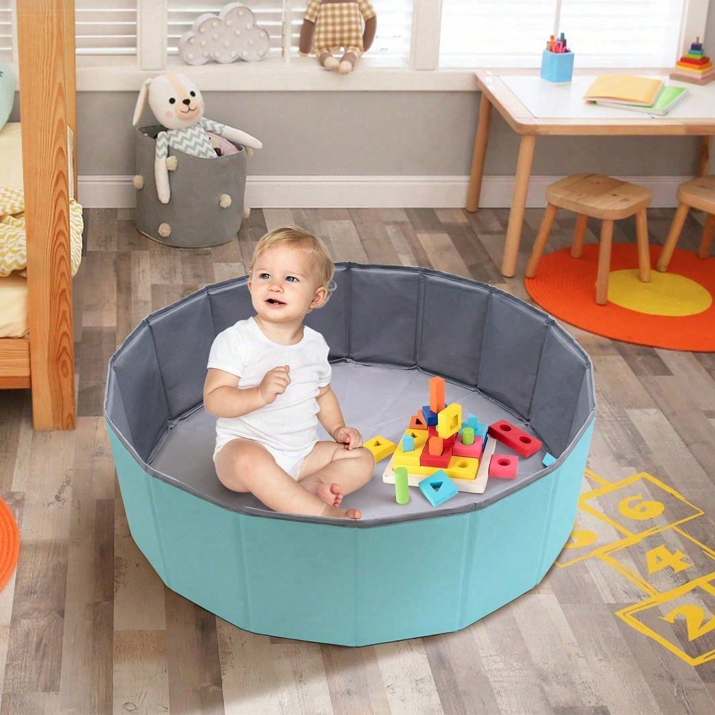 1Pc Blue-Grey Ball Pit (Balls Not Included) – 31.5" Soft Round Memory Foam Ball Pit Suitable For Indoor And Outdoor Play; For Kids Pets.