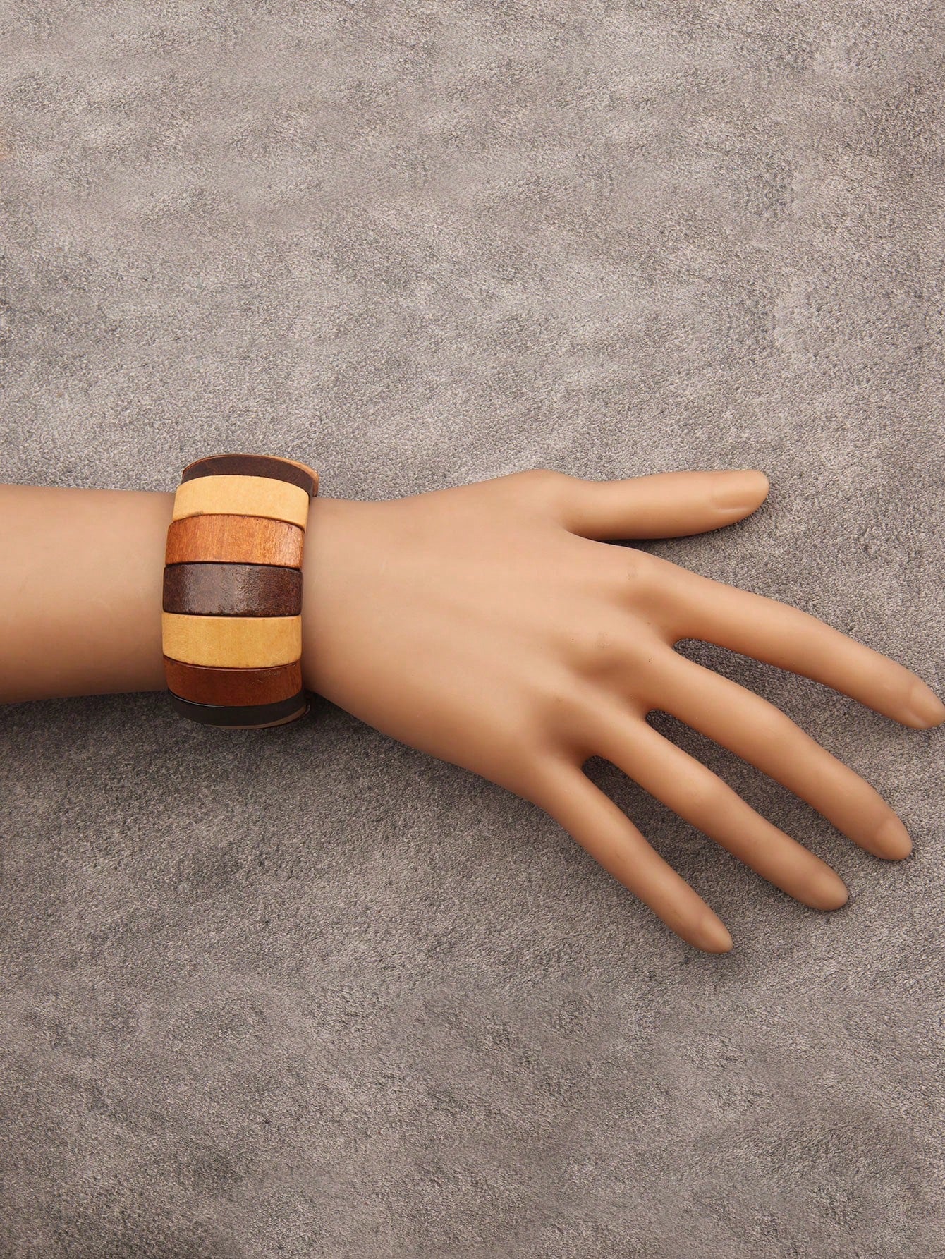1pc Bohemia Style Literary Retro Elastic Wood Beaded Bracelet For Women, Gradient Brown, Random Color