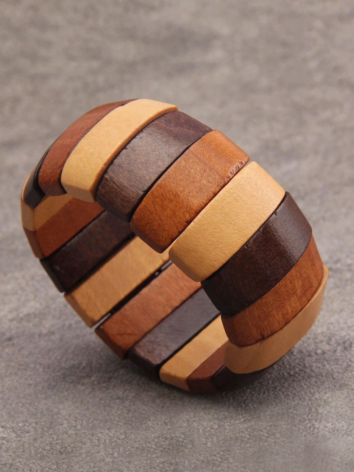 1pc Bohemia Style Literary Retro Elastic Wood Beaded Bracelet For Women, Gradient Brown, Random Color