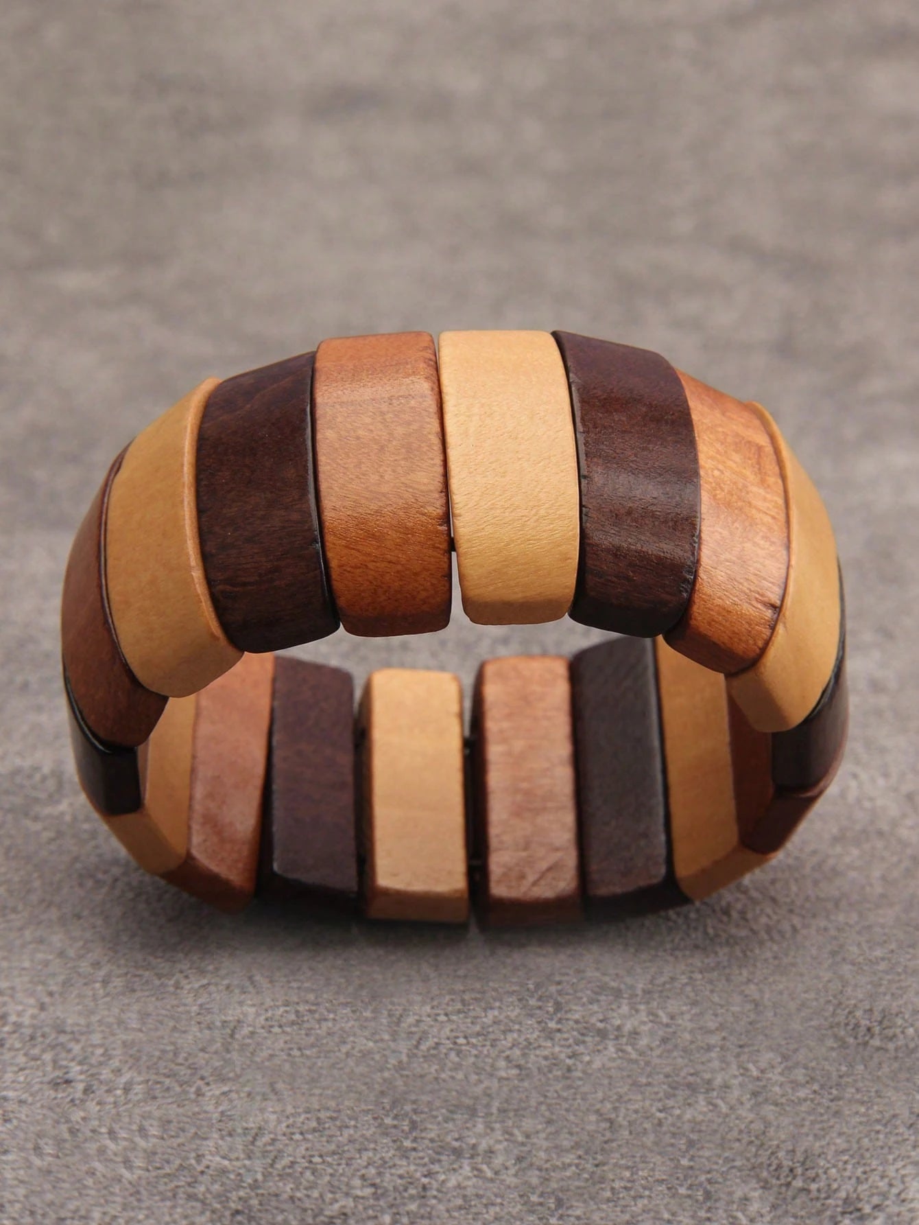 1pc Bohemia Style Literary Retro Elastic Wood Beaded Bracelet For Women, Gradient Brown, Random Color